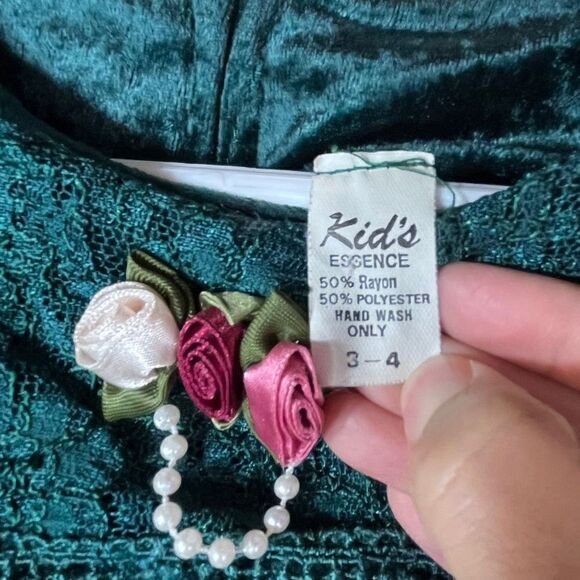 Vintage‎ Kids Essence Toddler Girl Green Velvet Dress size 3T - Picture 5 of 6